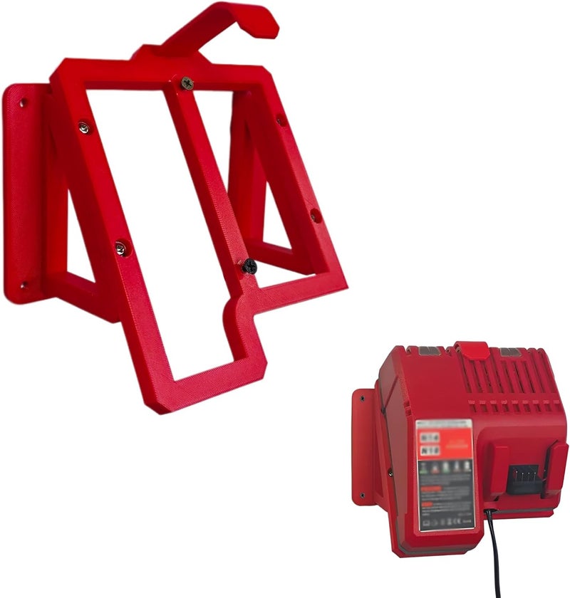 NATUHODE Power Tool Organizer, Compatible with Milwaukee M12/M18 Charger Wall Mount Securely Mounts Your Charger, for Garage & Workshop Organization, Saving Space and Keeping Your Tools Tidy (Red) - Image 1